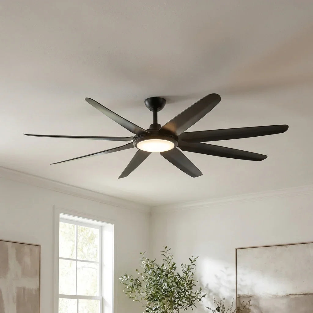 65" Industrial DC Motor Downrod Mount Ceiling Fan with Lighting and Remote Control