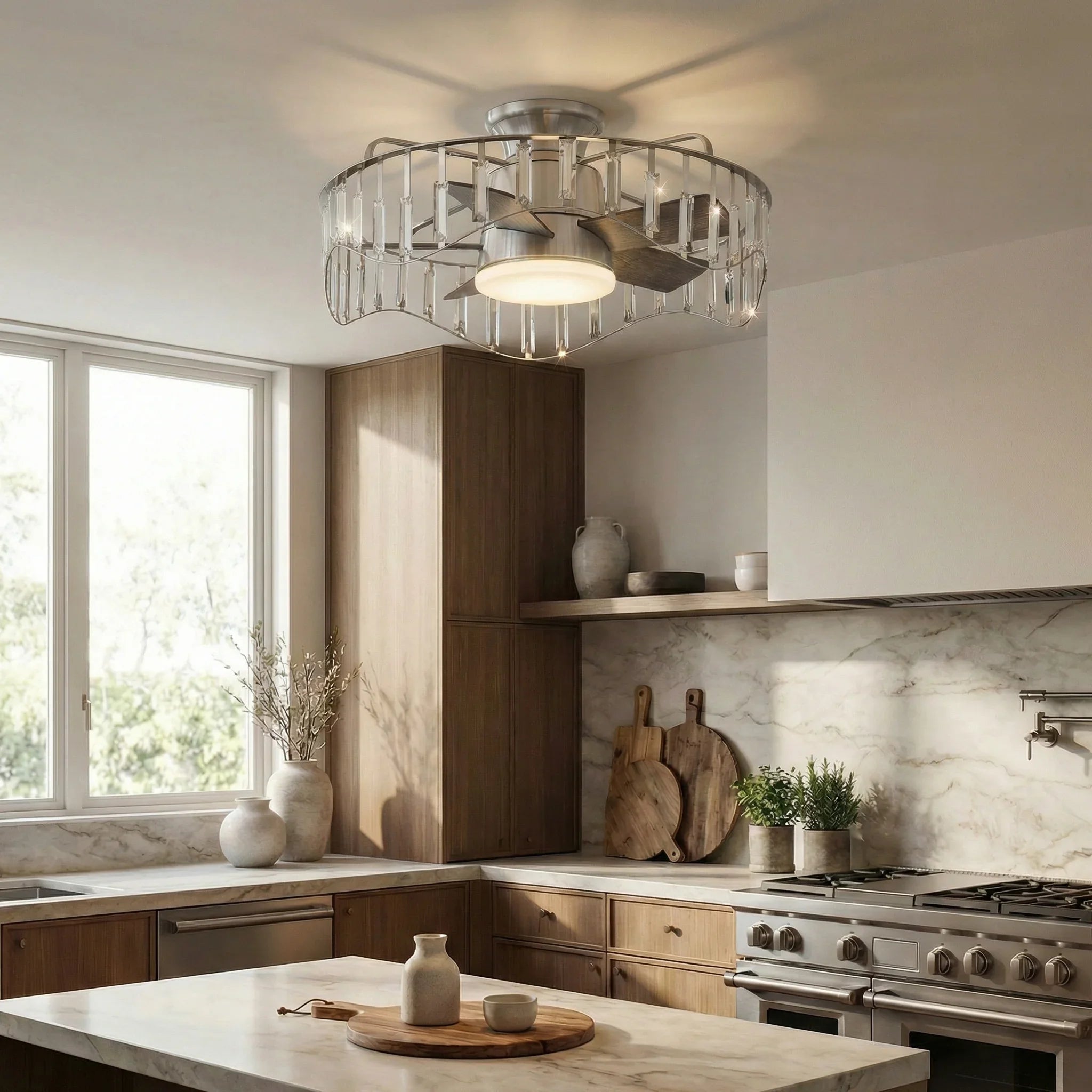 27" Modern DC Motor Brushed Nickel Flush Mount Reversible Ceiling Fan with Lighting and Remote Control