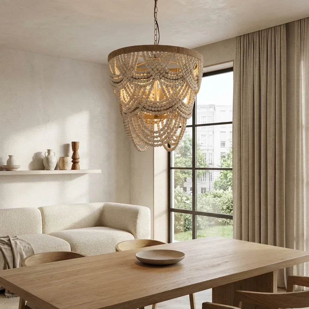 Hatfield 4-Light Bohemia Style Wood Beaded Chandelier