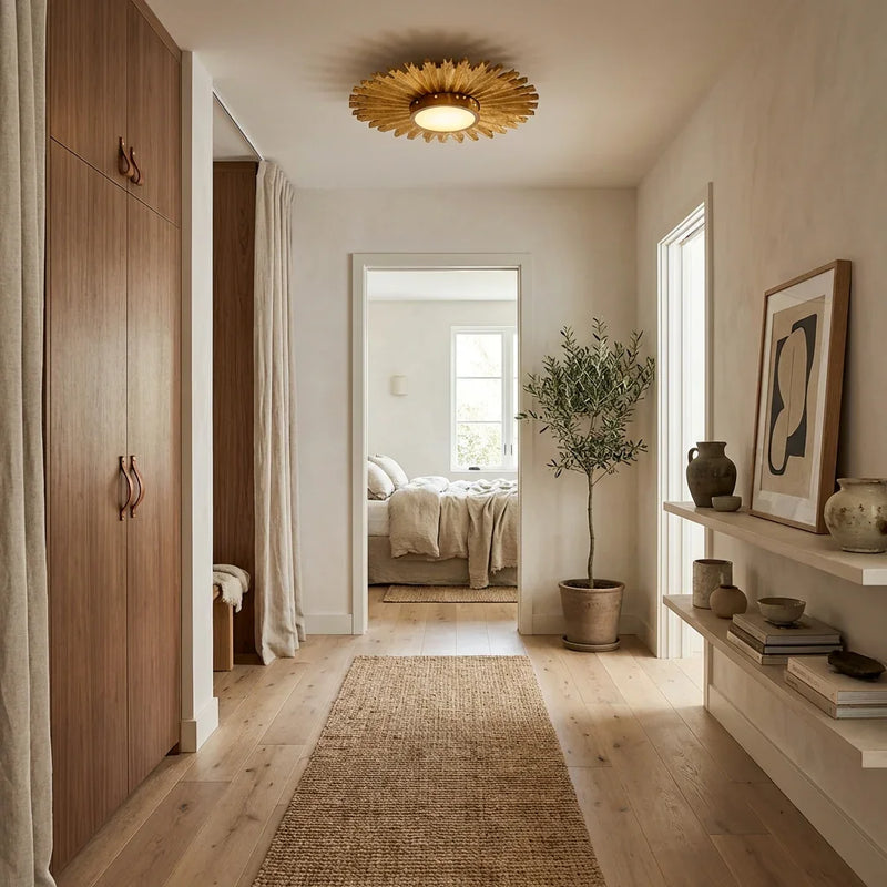 Golden Sunburst 2 Light Flush Mount Lighting