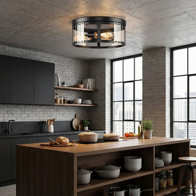 Black 3-Light Farmhouse Flush Mount Ceiling Light