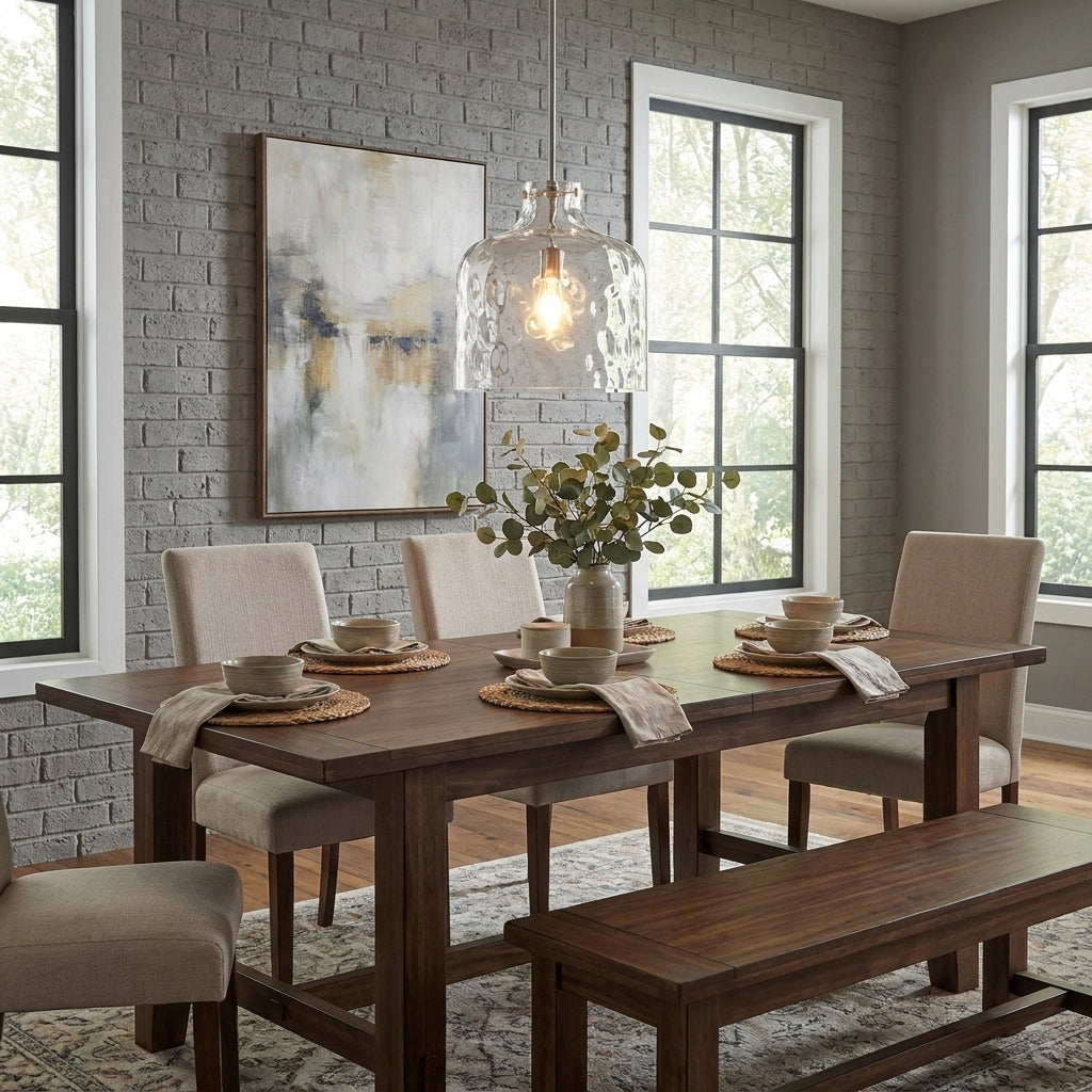 Kara Farmhouse 1-Light Textured Glass Nickel Island Pendant Light