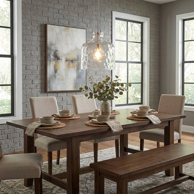 Kara Farmhouse 1-Light Textured Glass Nickel Island Pendant Light