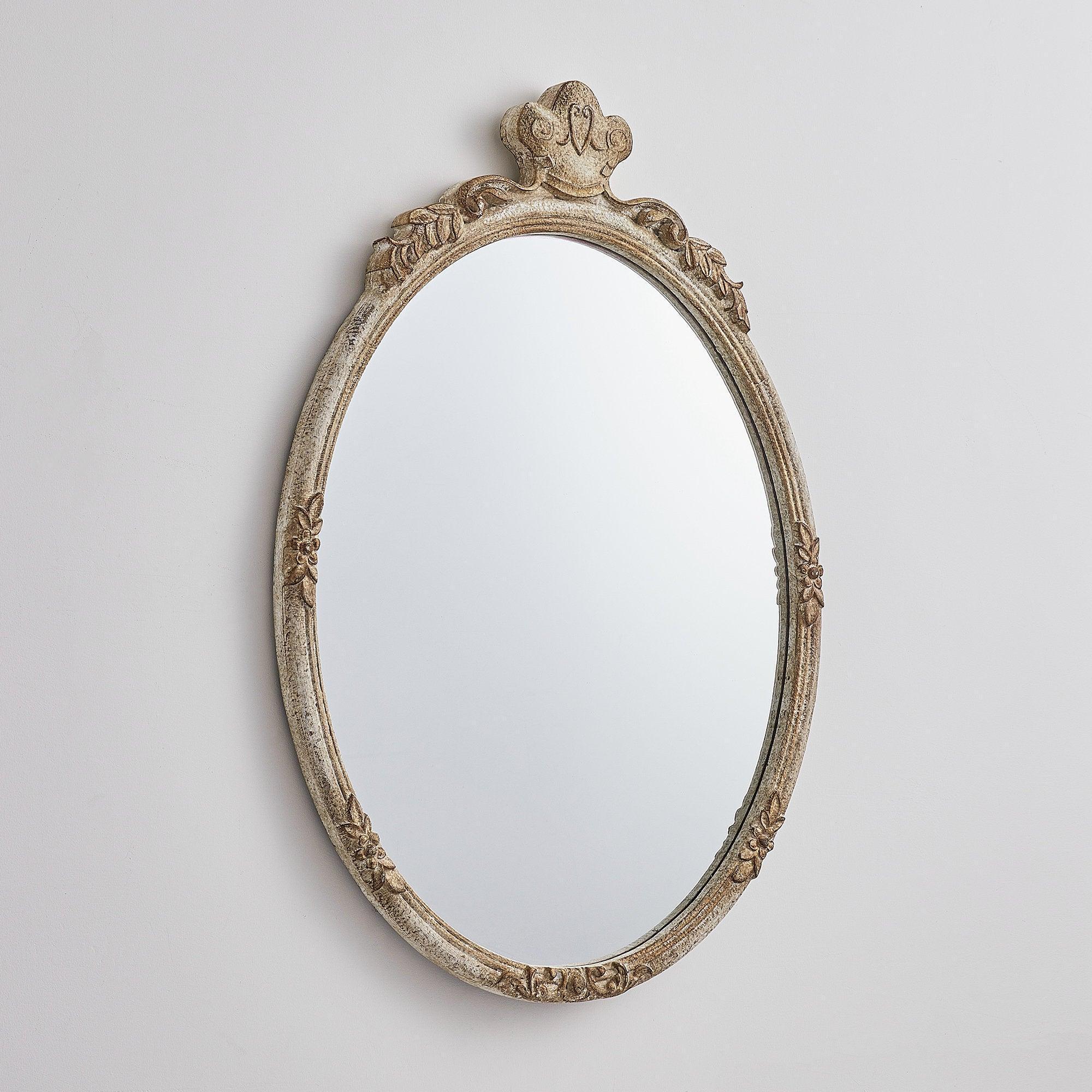 Traditioanl Oval Mirror With Wood Frame Rustic Decor Wall Mirror - ParrotUncle