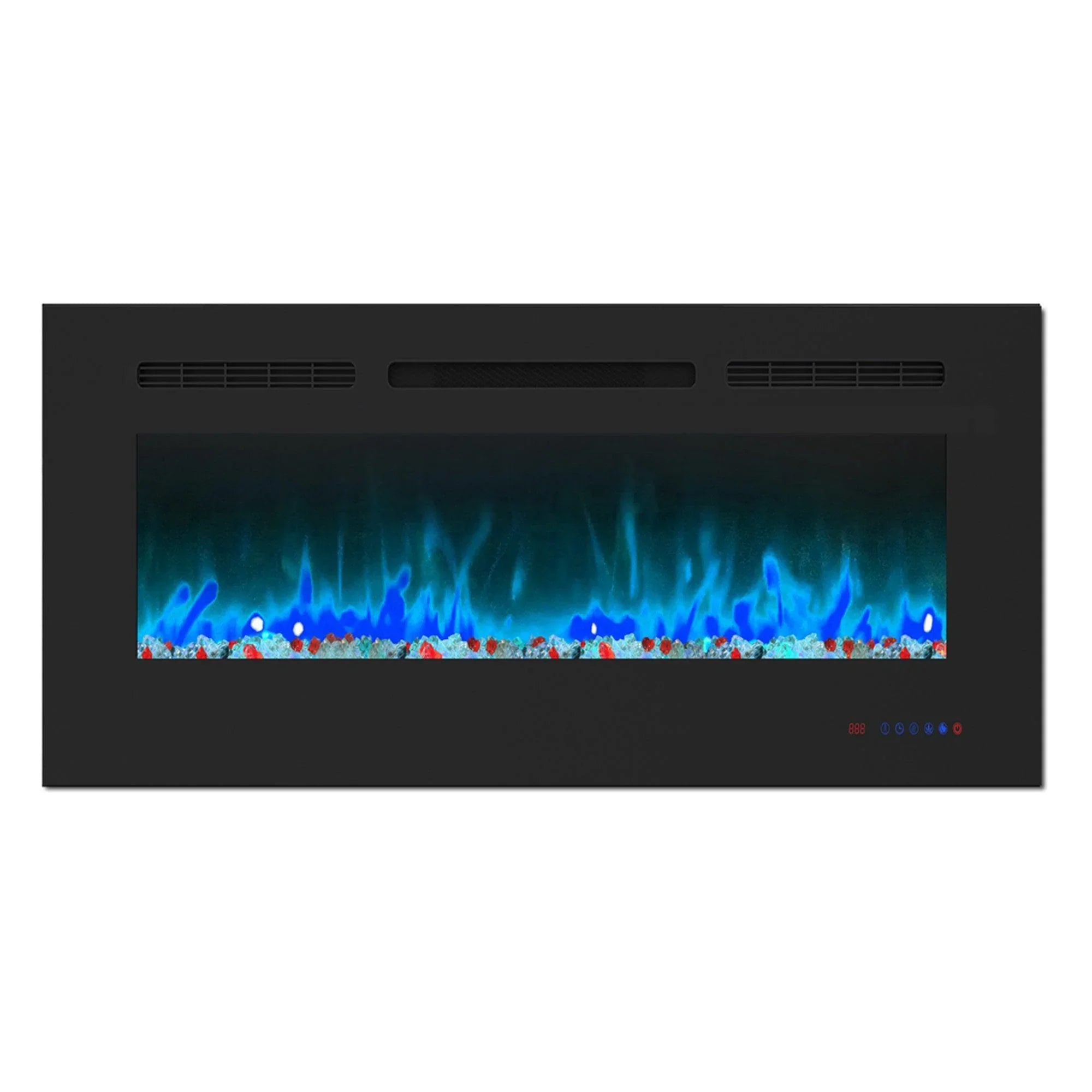 Wall Electric Fireplace with Remote Control and Touch Screen in 13 Flame Colors and Base Lights - ParrotUncle