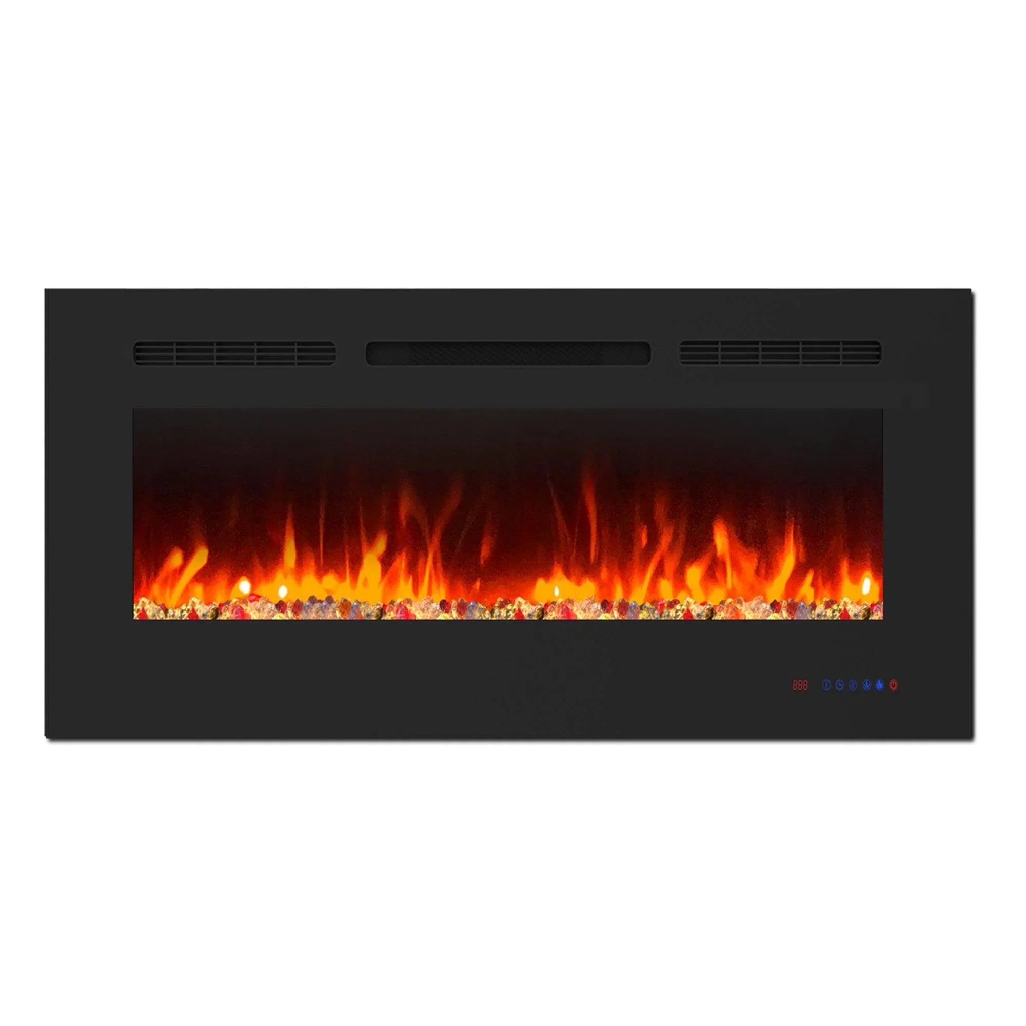 Wall Electric Fireplace with Remote Control and Touch Screen in 13 Flame Colors and Base Lights - ParrotUncle