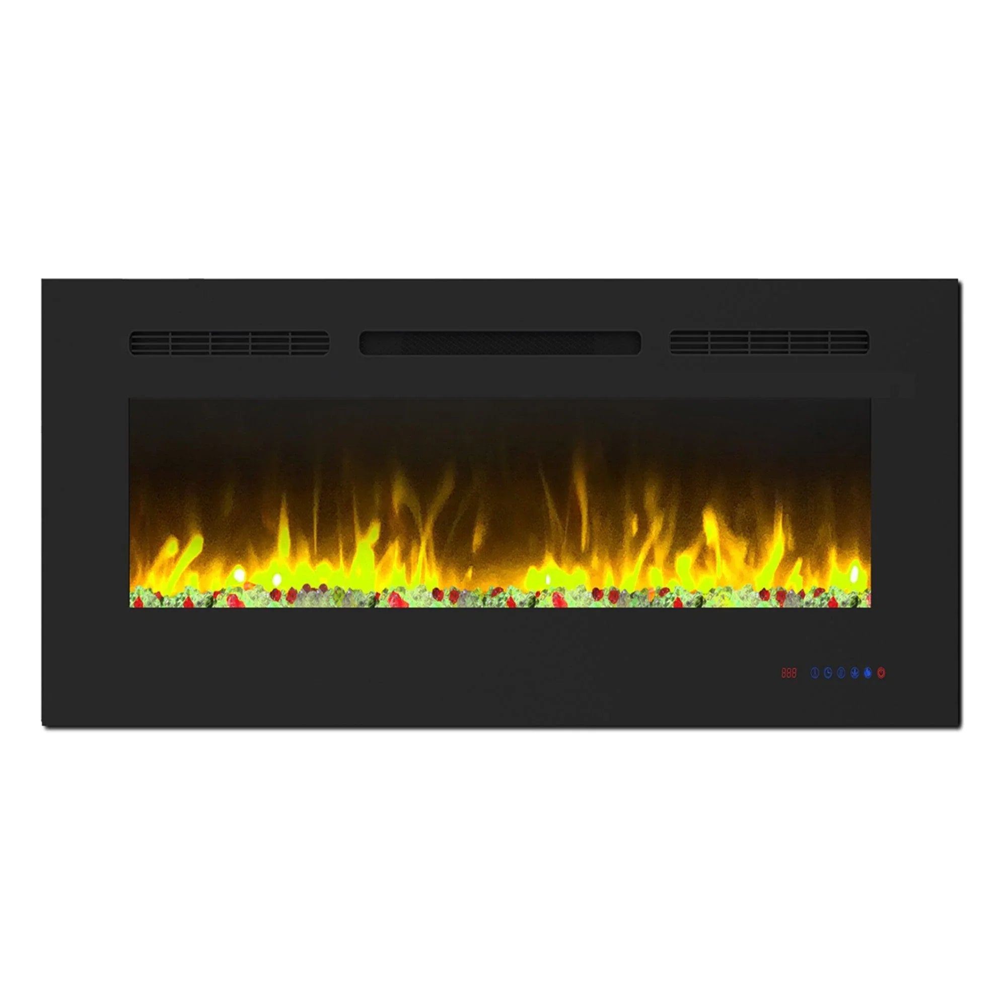 Wall Electric Fireplace with Remote Control and Touch Screen in 13 Flame Colors and Base Lights - ParrotUncle