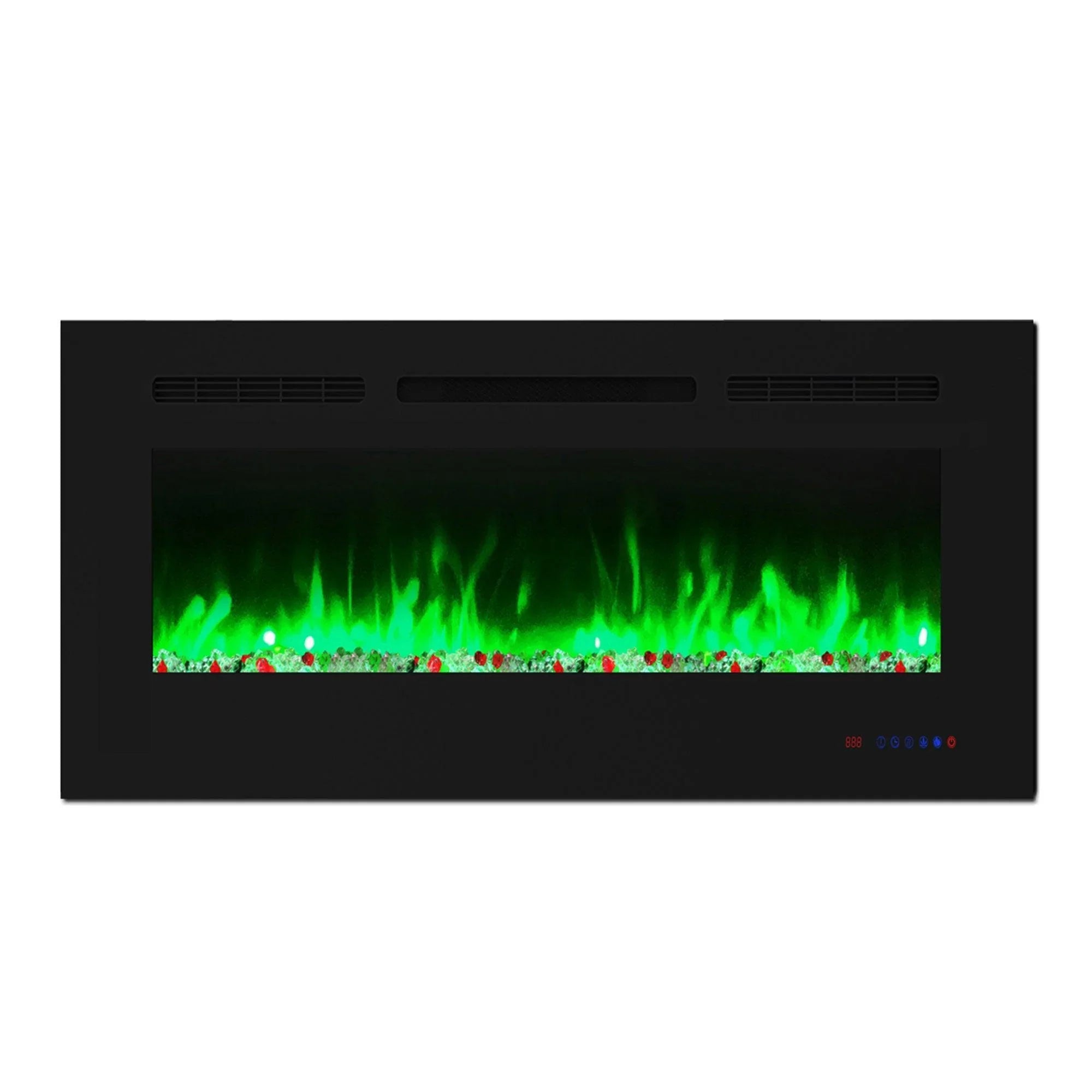 Wall Electric Fireplace with Remote Control and Touch Screen in 13 Flame Colors and Base Lights - ParrotUncle