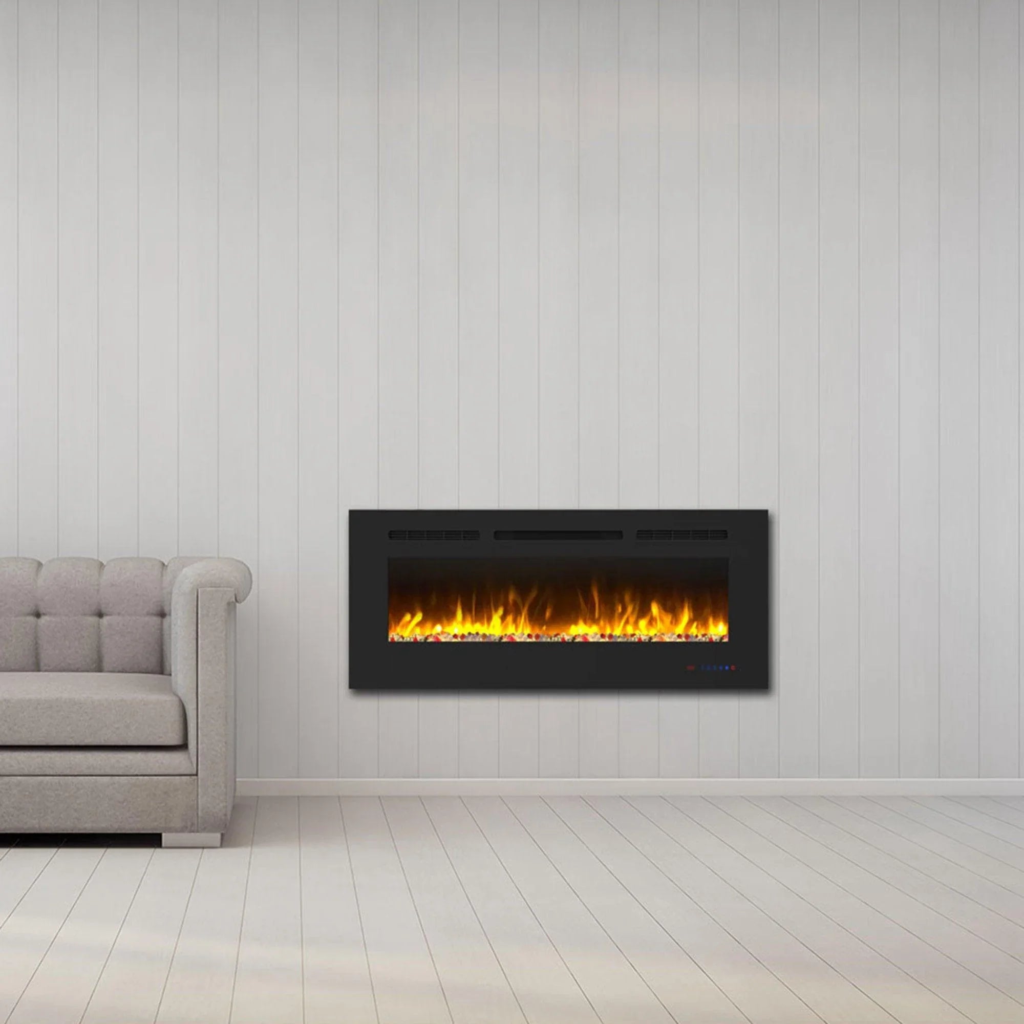 Wall Electric Fireplace with Remote Control and Touch Screen in 13 Flame Colors and Base Lights - ParrotUncle