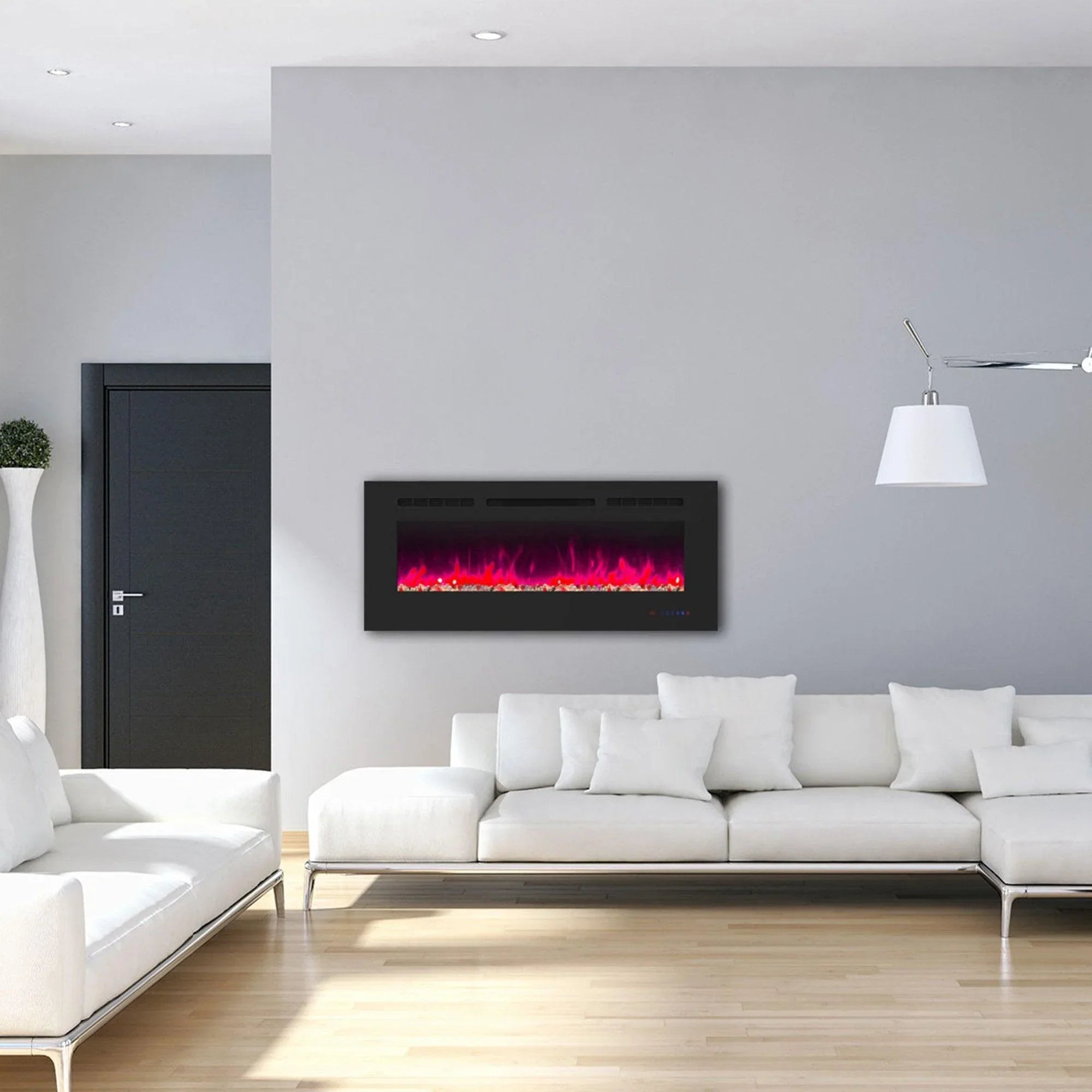 Wall Electric Fireplace with Remote Control and Touch Screen in 13 Flame Colors and Base Lights - ParrotUncle