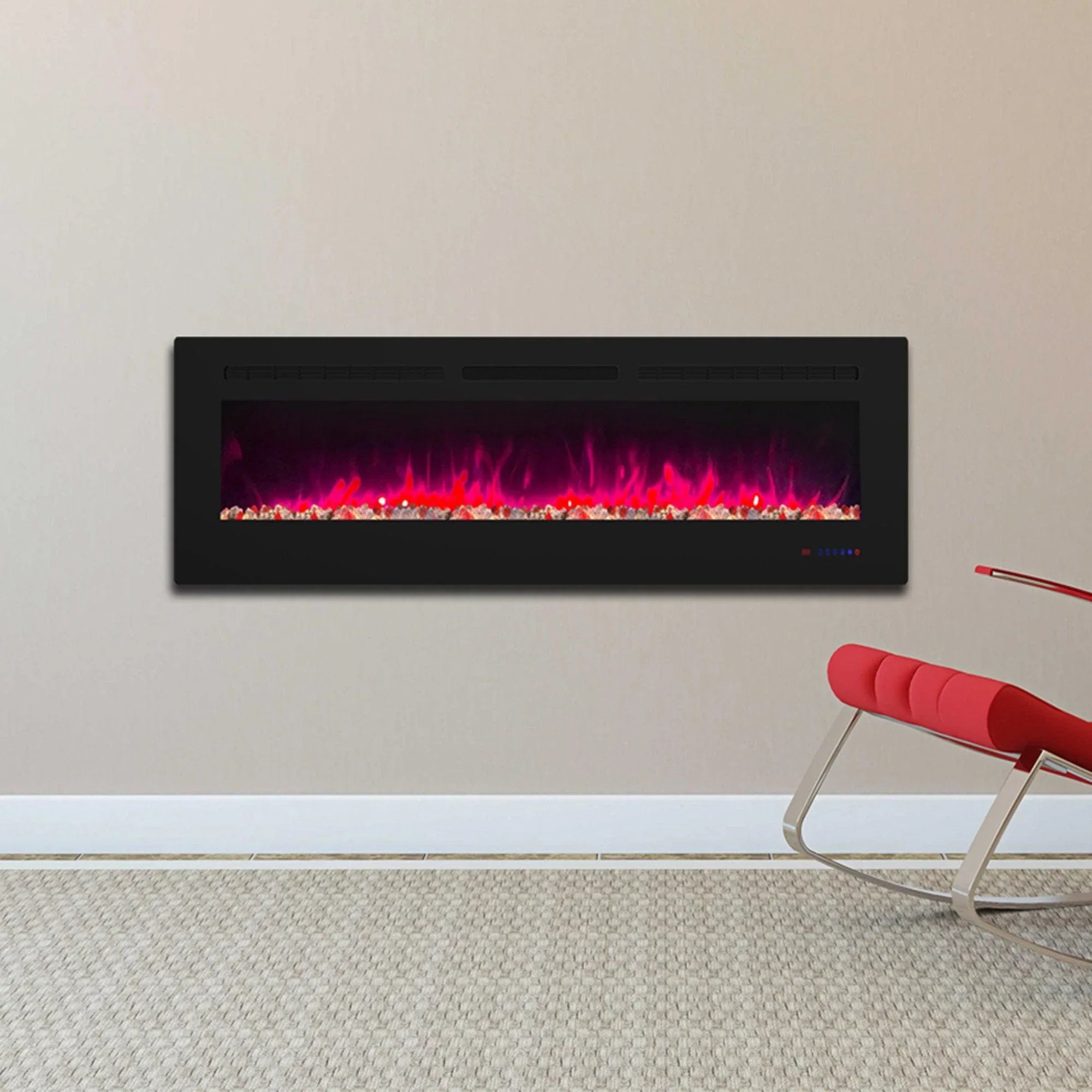 Wall Electric Fireplace with Remote Control and Touch Screen in 13 Flame Colors and Base Lights - ParrotUncle