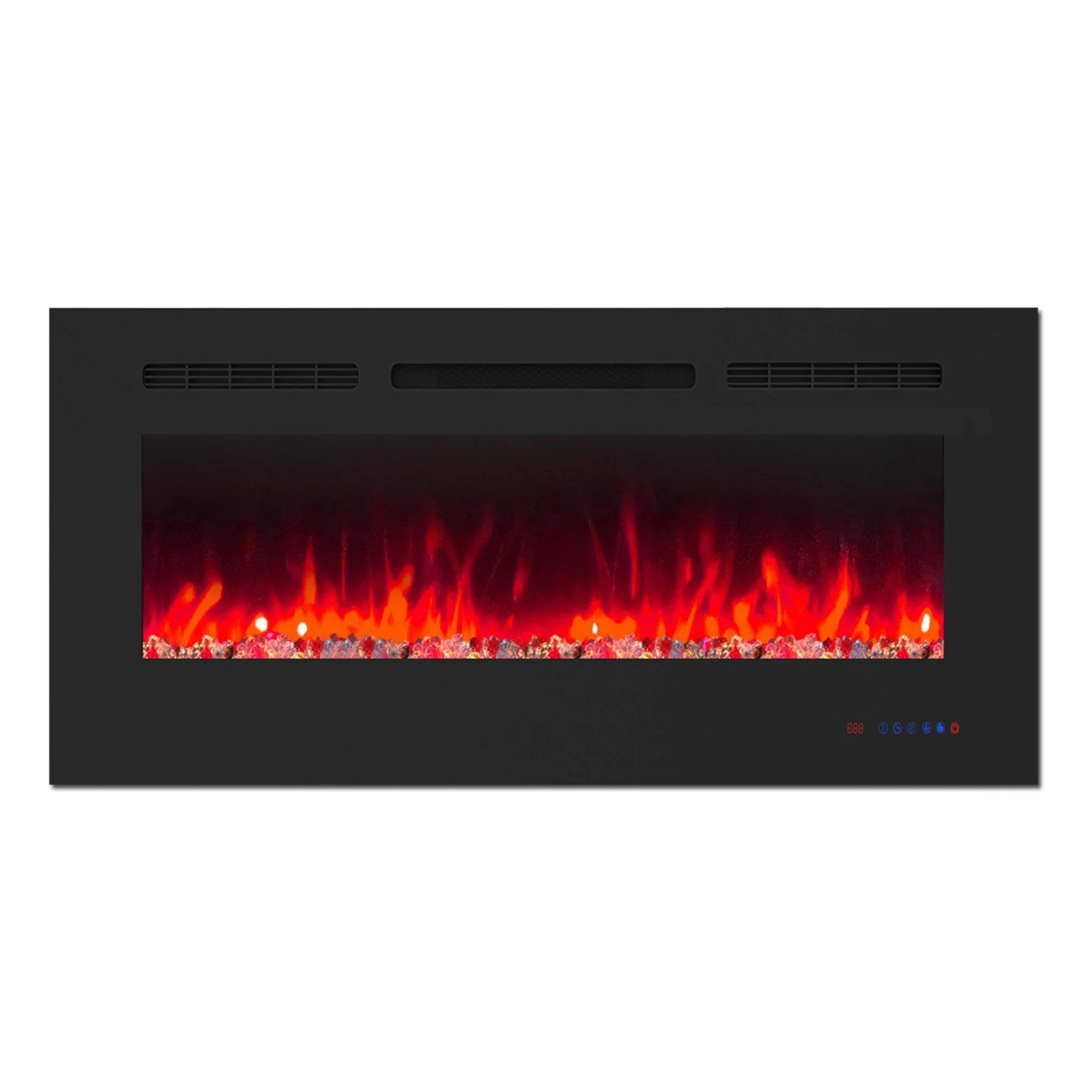 Wall Electric Fireplace with Remote Control and Touch Screen in 13 Flame Colors and Base Lights - ParrotUncle