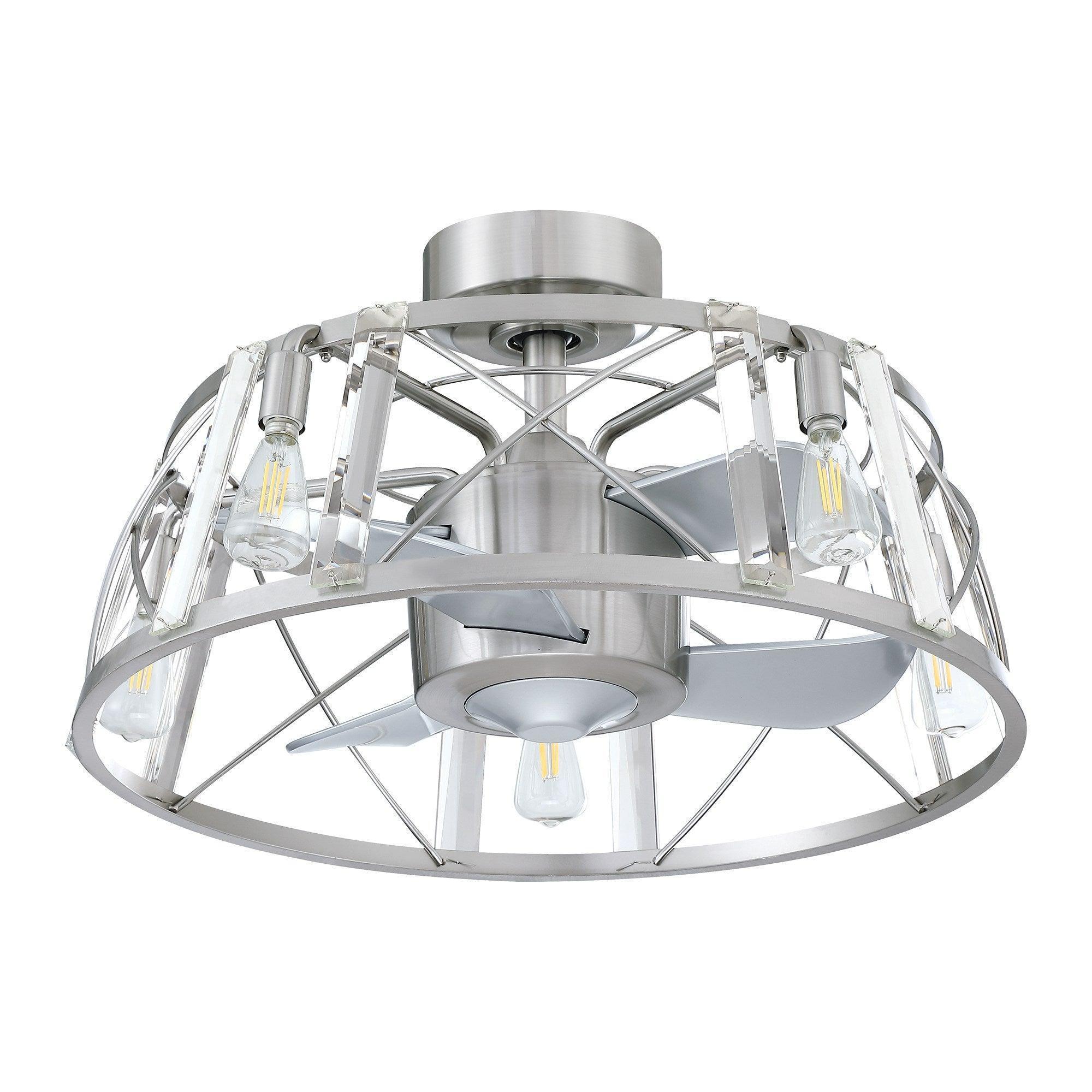 23" Industrial Satin Nickel DC Motor Downrod Mount Reversible Fandelier Ceiling Fan with Lighting and Remote Control - ParrotUncle