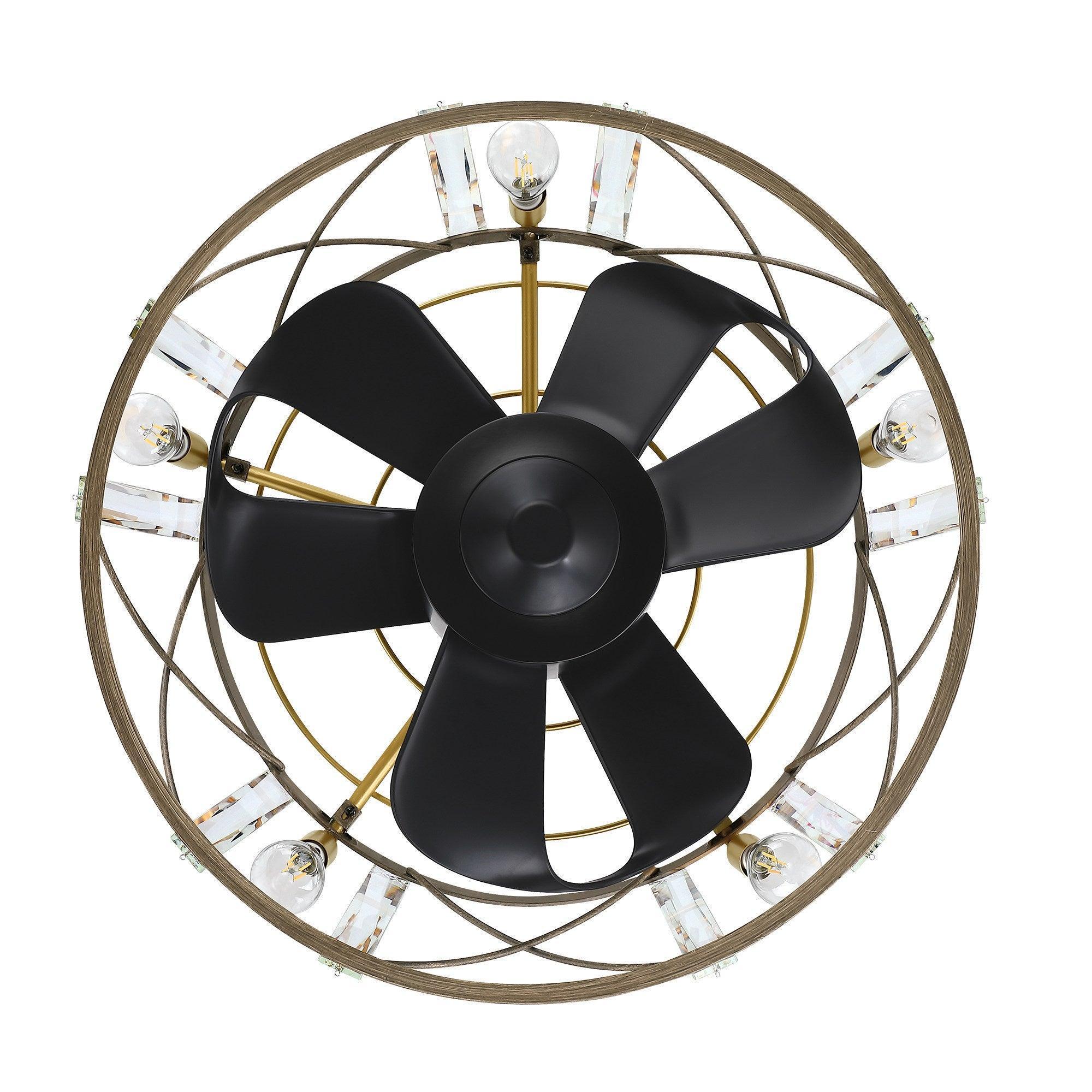 23" Industrial Satin Nickel DC Motor Downrod Mount Reversible Fandelier Ceiling Fan with Lighting and Remote Control - ParrotUncle