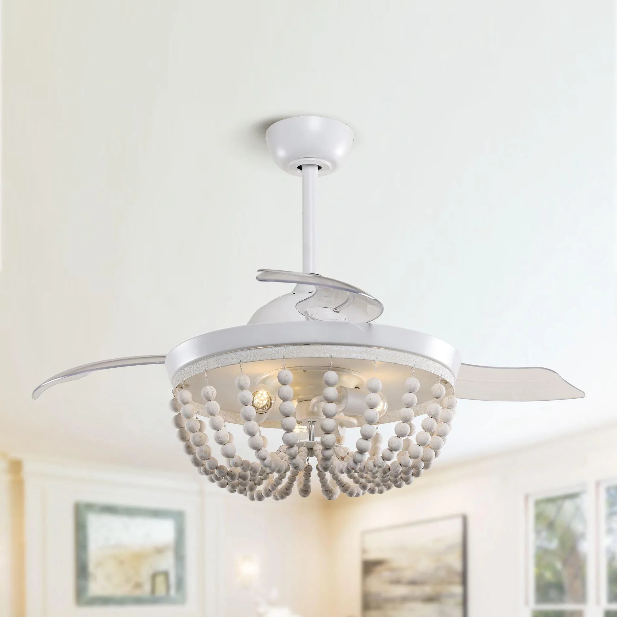 42" Huang Traditional Downrod Mount Chandelier Ceiling Fan with Lighting and Remote Control - ParrotUncle