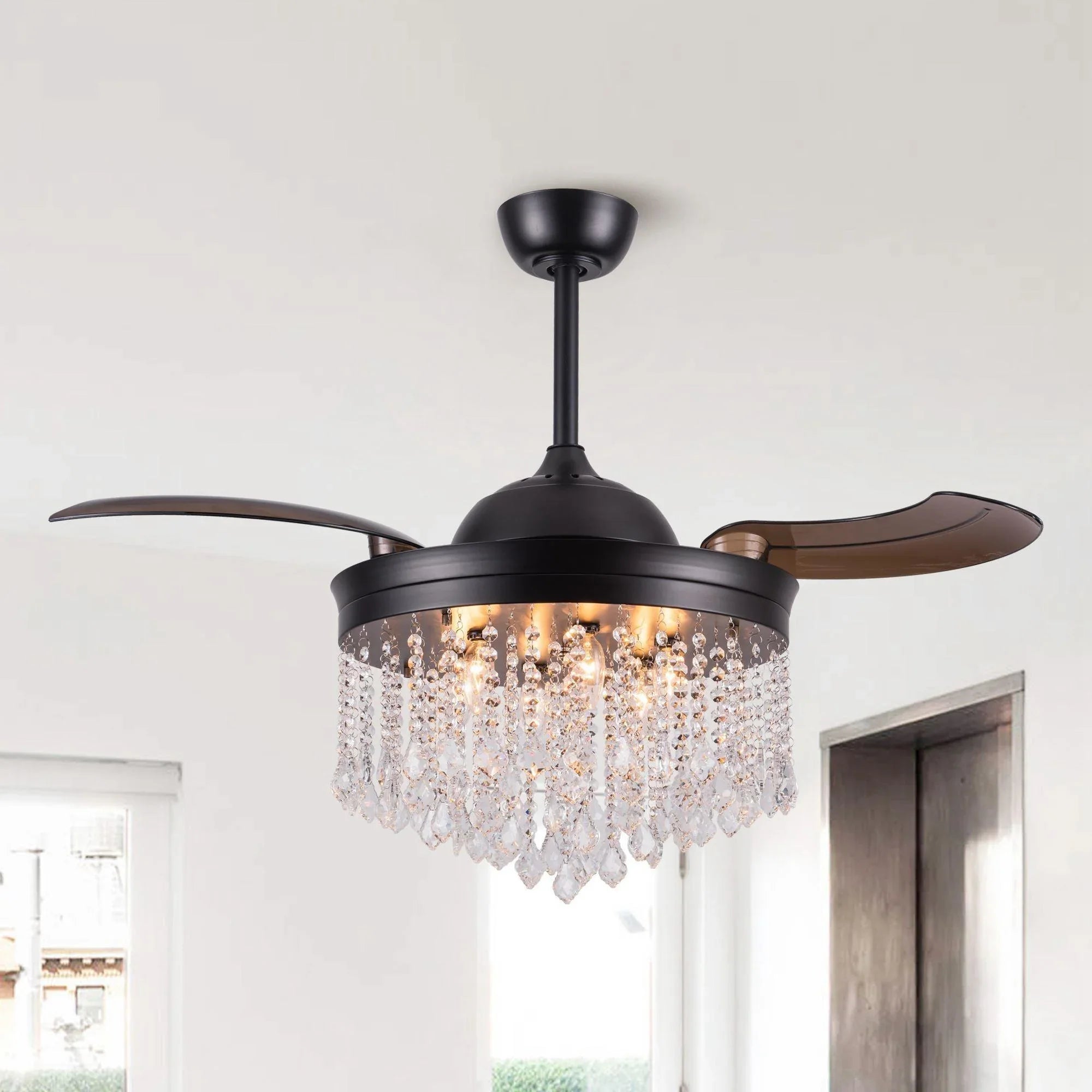 42" Mateo Modern Downrod Mount Crystal Ceiling Fan with Lighting and Remote Control - ParrotUncle