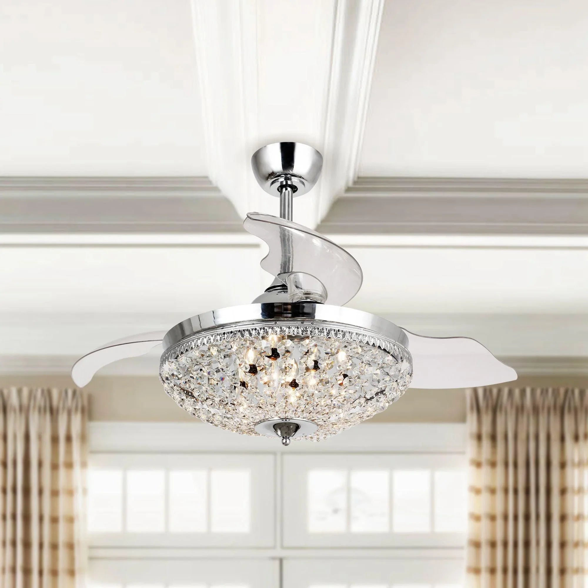 42" Servantes Modern Downrod Mount Crystal Ceiling Fan with Lighting and Remote Control - ParrotUncle