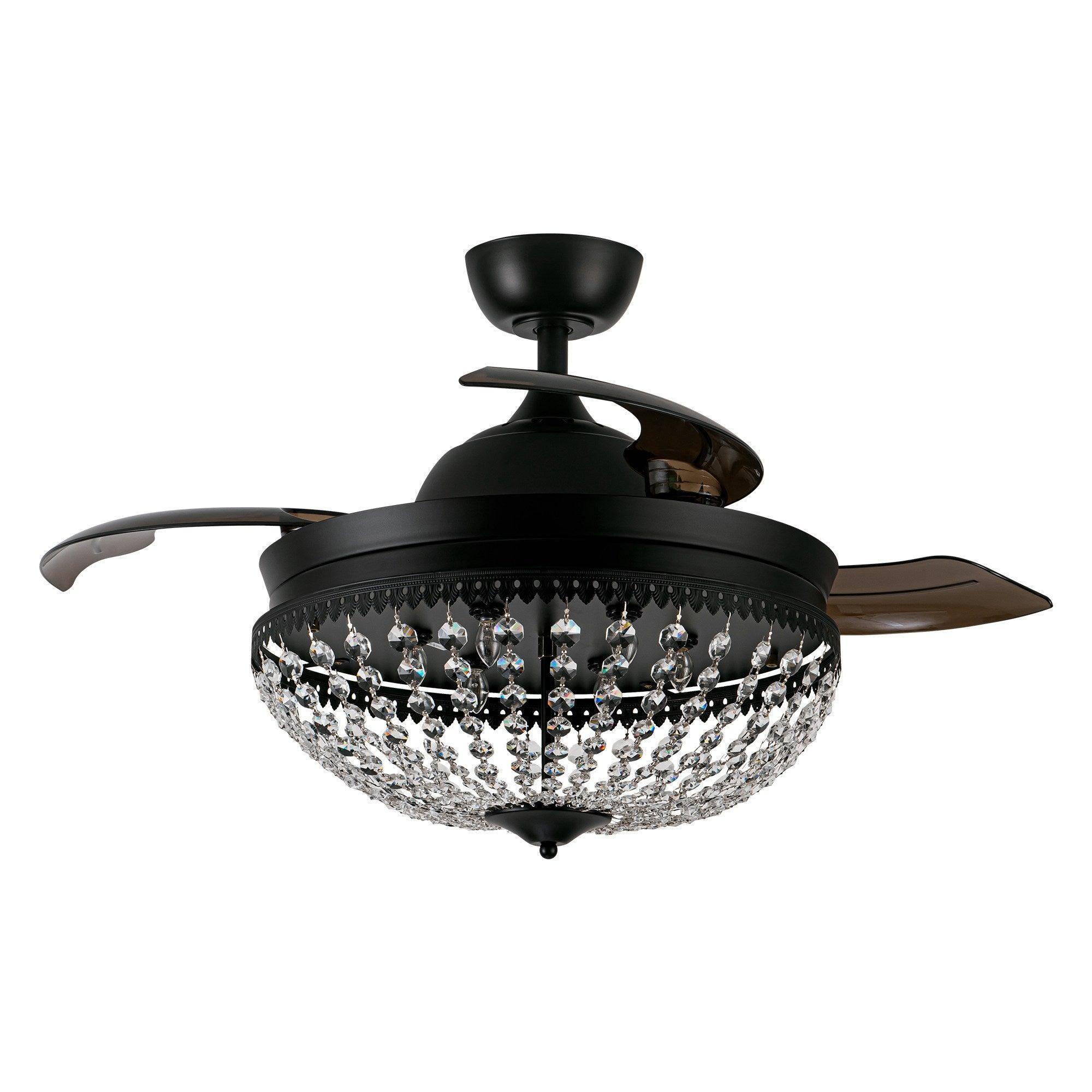 42" Servantes Modern Downrod Mount Crystal Ceiling Fan with Lighting and Remote Control - ParrotUncle