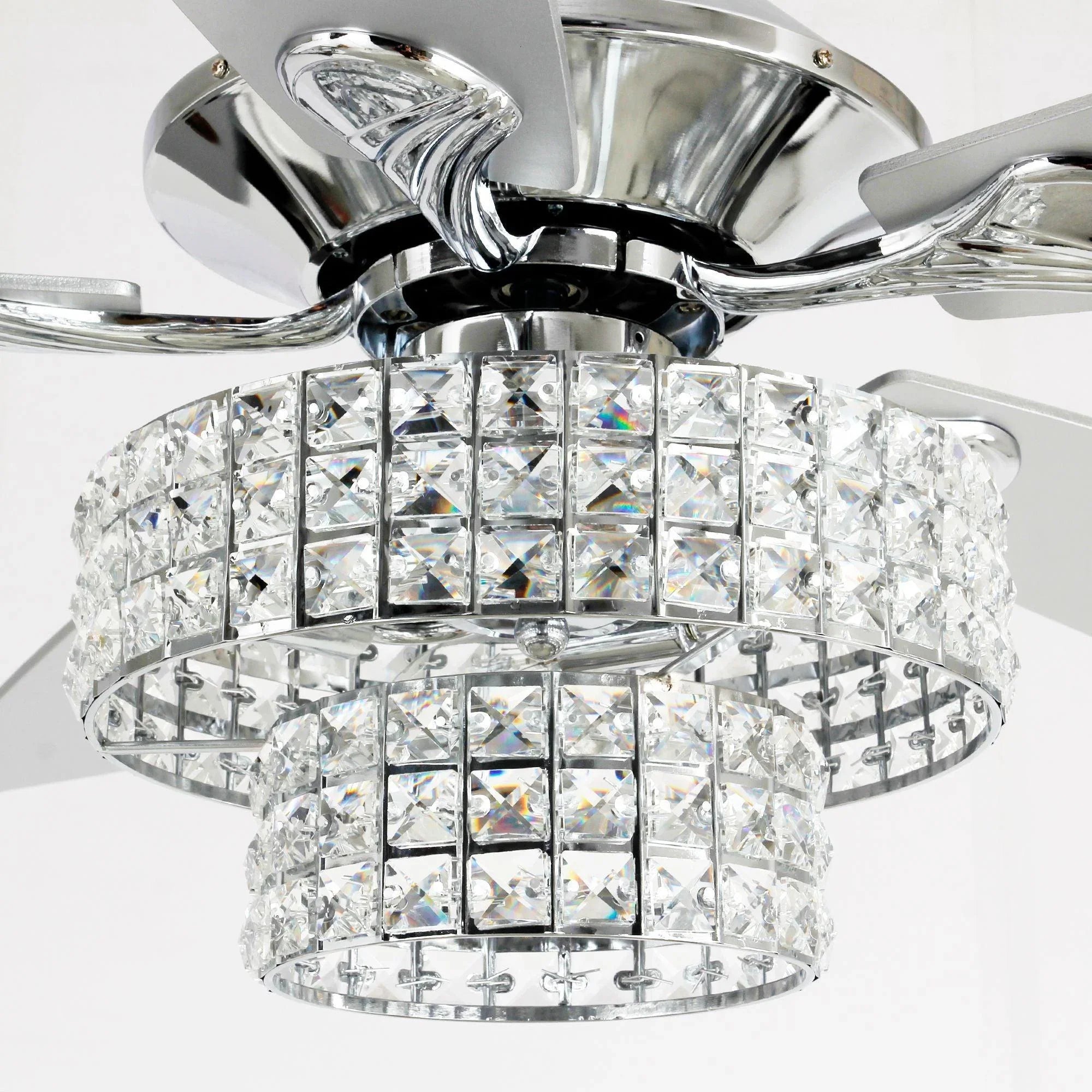 52" Howell Modern Downrod Mount Reversible Crystal Ceiling Fan with Lighting and Remote Control - ParrotUncle