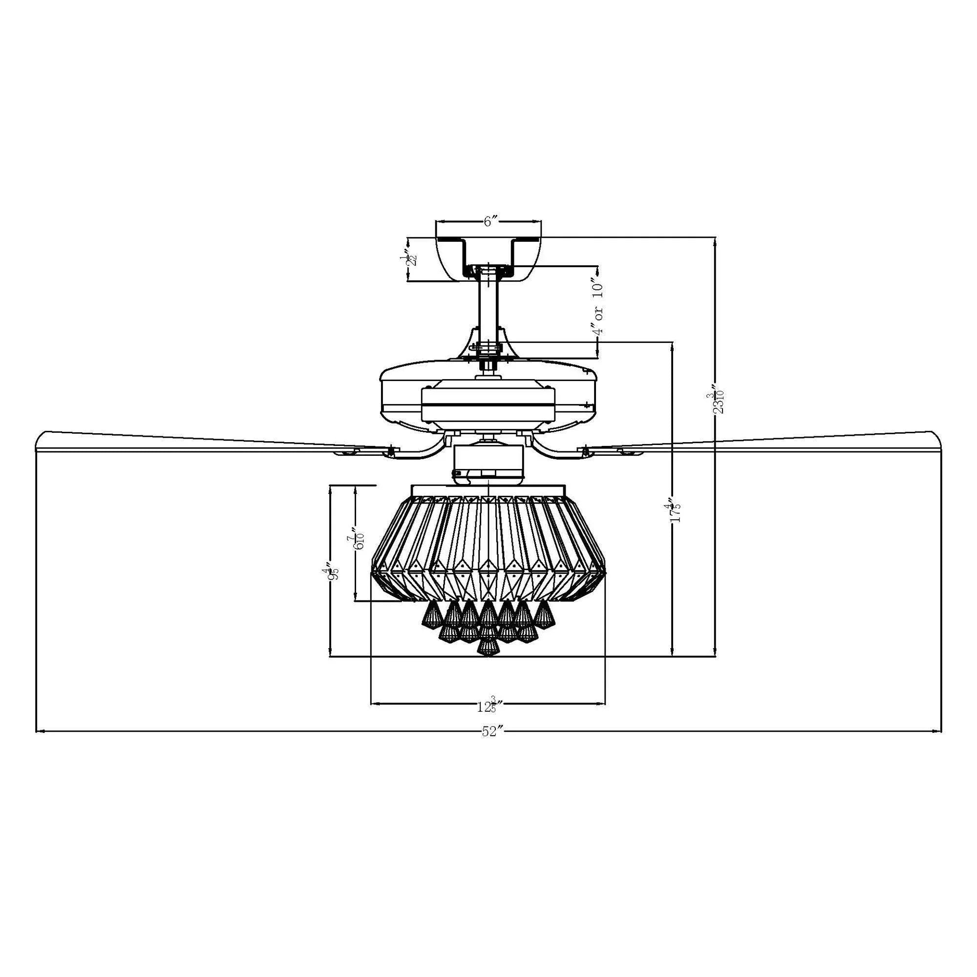 52" Kerala Modern Chrome Downrod Mount Reversible Crystal Ceiling Fan with Lighting and Remote Control - ParrotUncle
