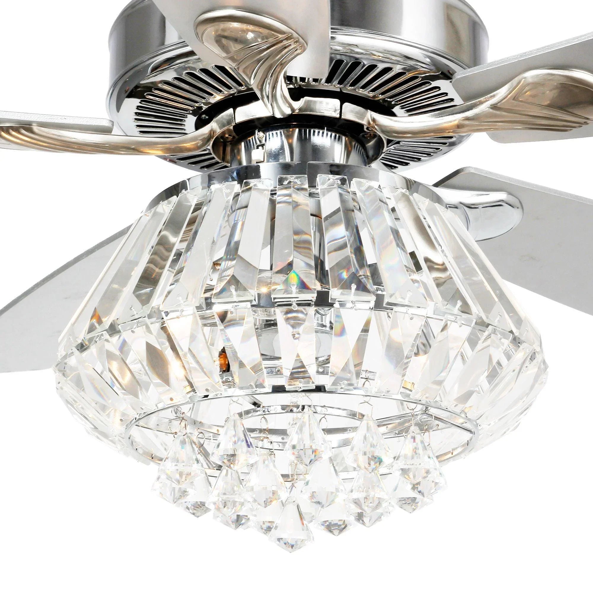 52" Kerala Modern Chrome Downrod Mount Reversible Crystal Ceiling Fan with Lighting and Remote Control - ParrotUncle