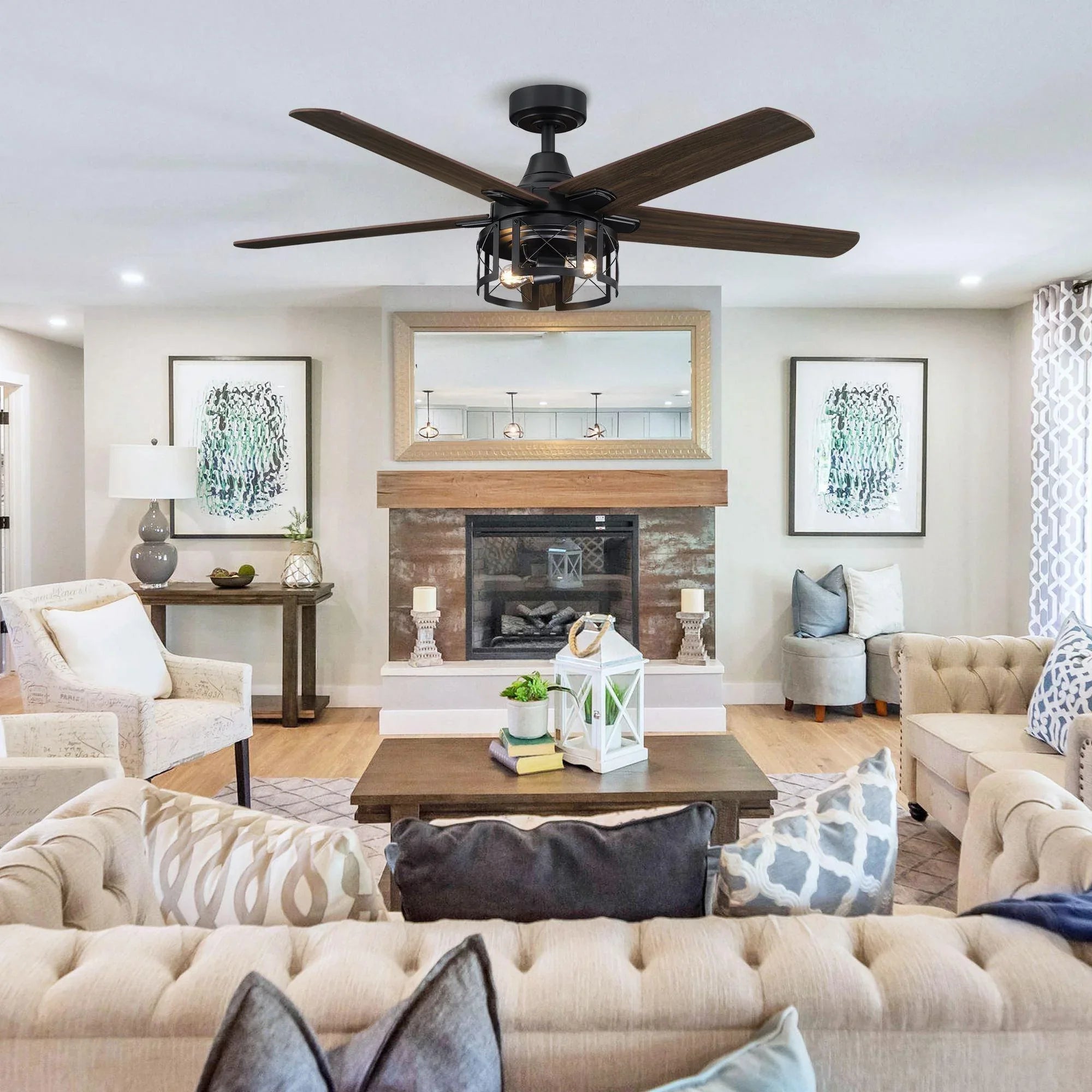 52" Kolkata Industrial Downrod Mount Reversible Ceiling Fan with Lighting and Remote Control - ParrotUncle