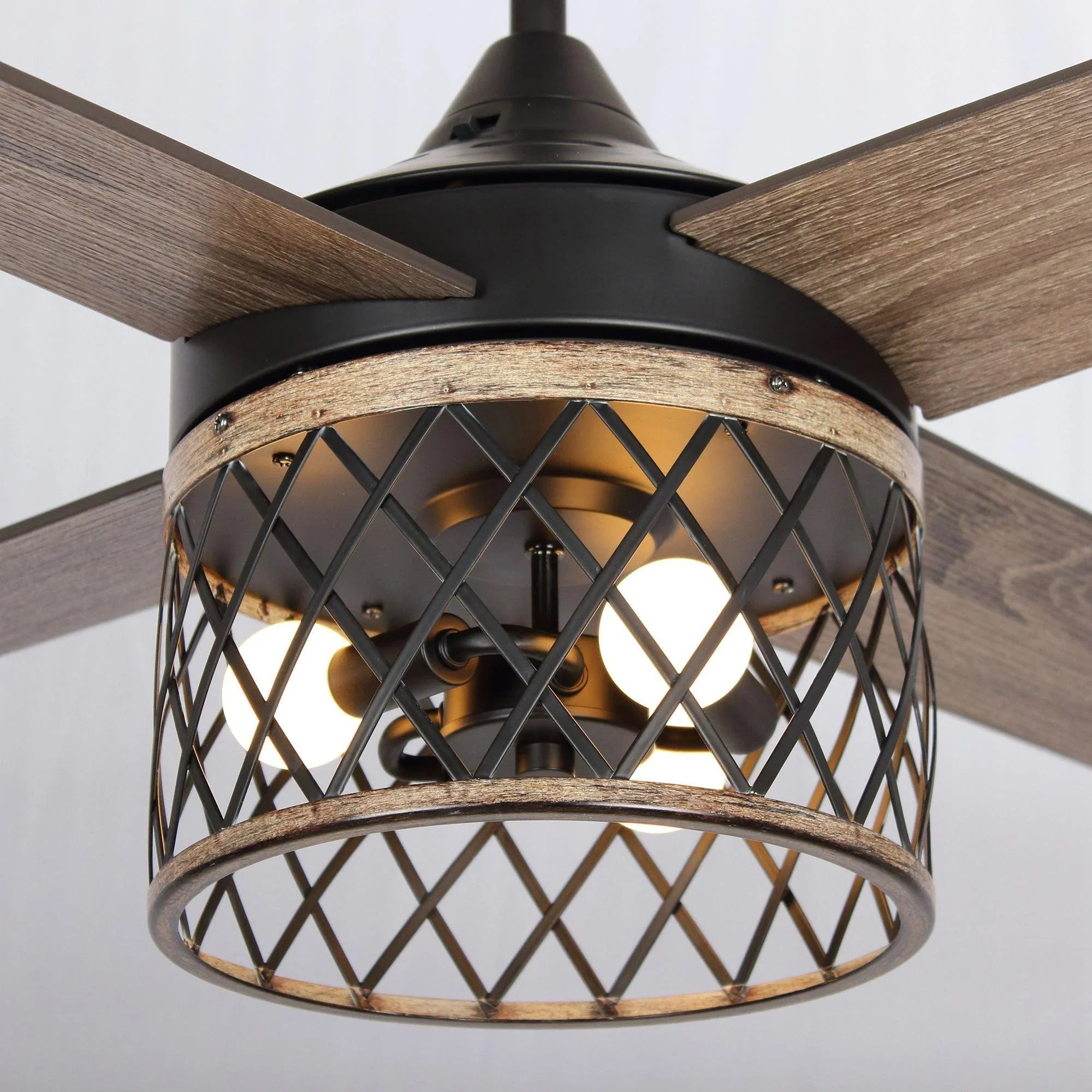 52" Mirelle Farmhouse Downrod Mount Reversible Ceiling Fan with Lighting and Remote Control - ParrotUncle
