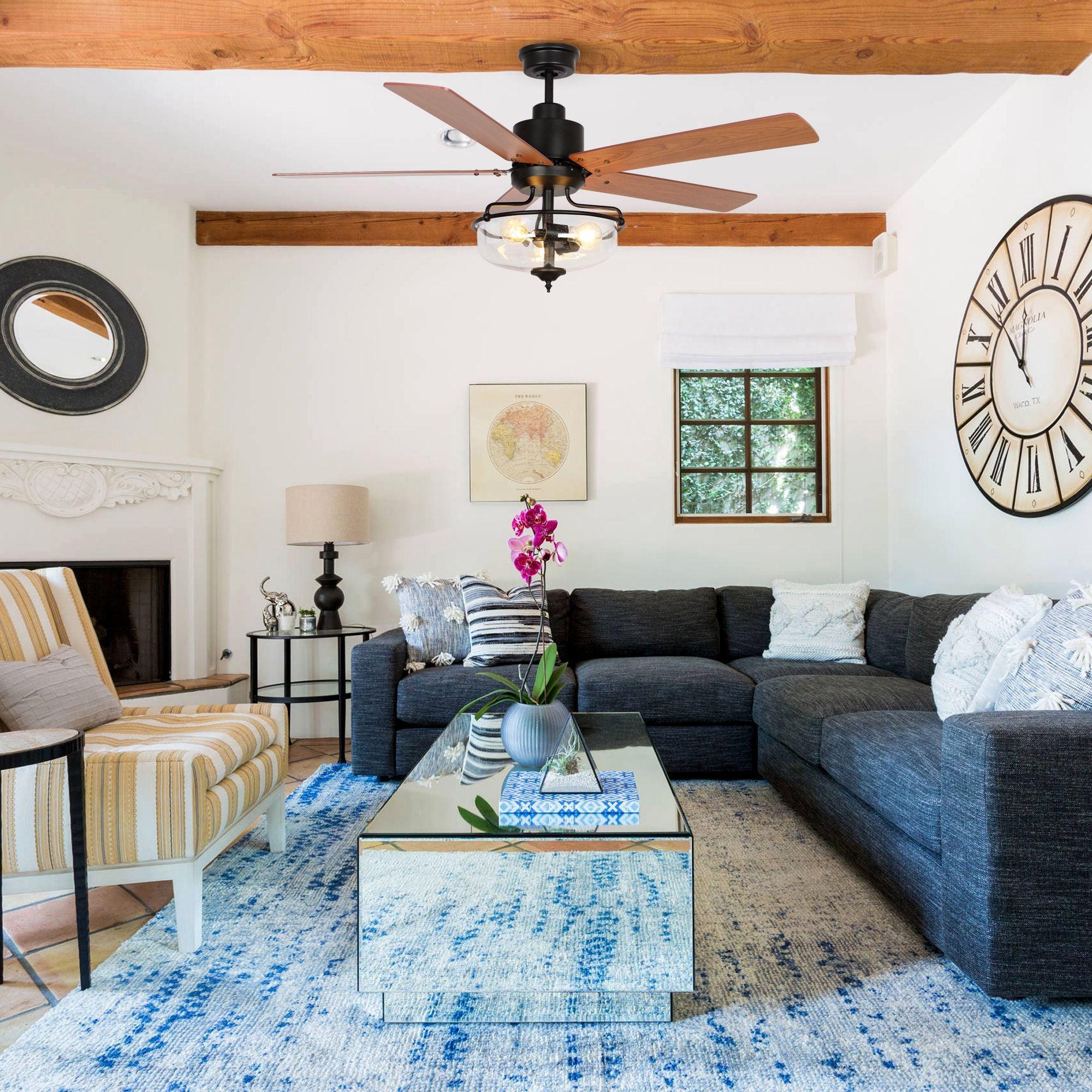 52" Mumbai Industrial Downrod Mount Reversible Ceiling Fan with Lighting and Remote Control - ParrotUncle