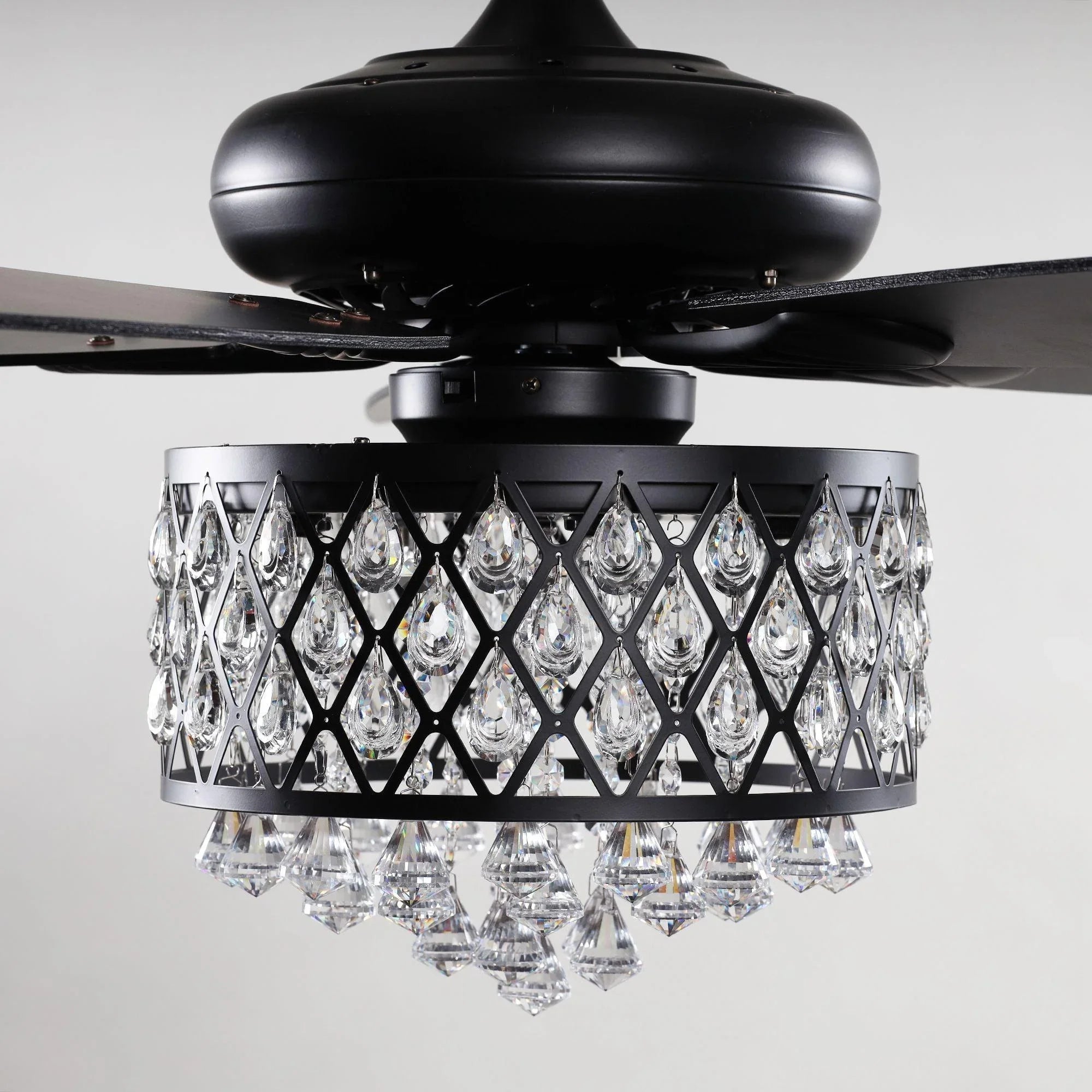 52" Wethington Modern Downrod Mount Reversible Crystal Ceiling Fan with Lighting and Remote Control - ParrotUncle