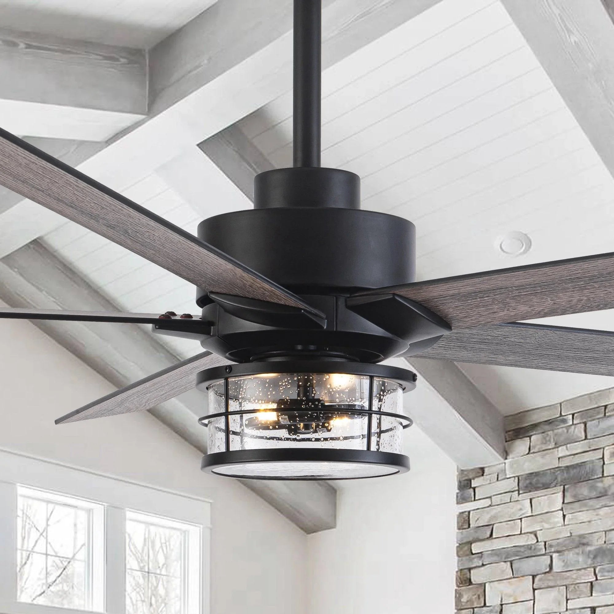 65" Modern DC Motor Downrod Mount Reversible Ceiling Fan with Lighting and Remote Control - ParrotUncle