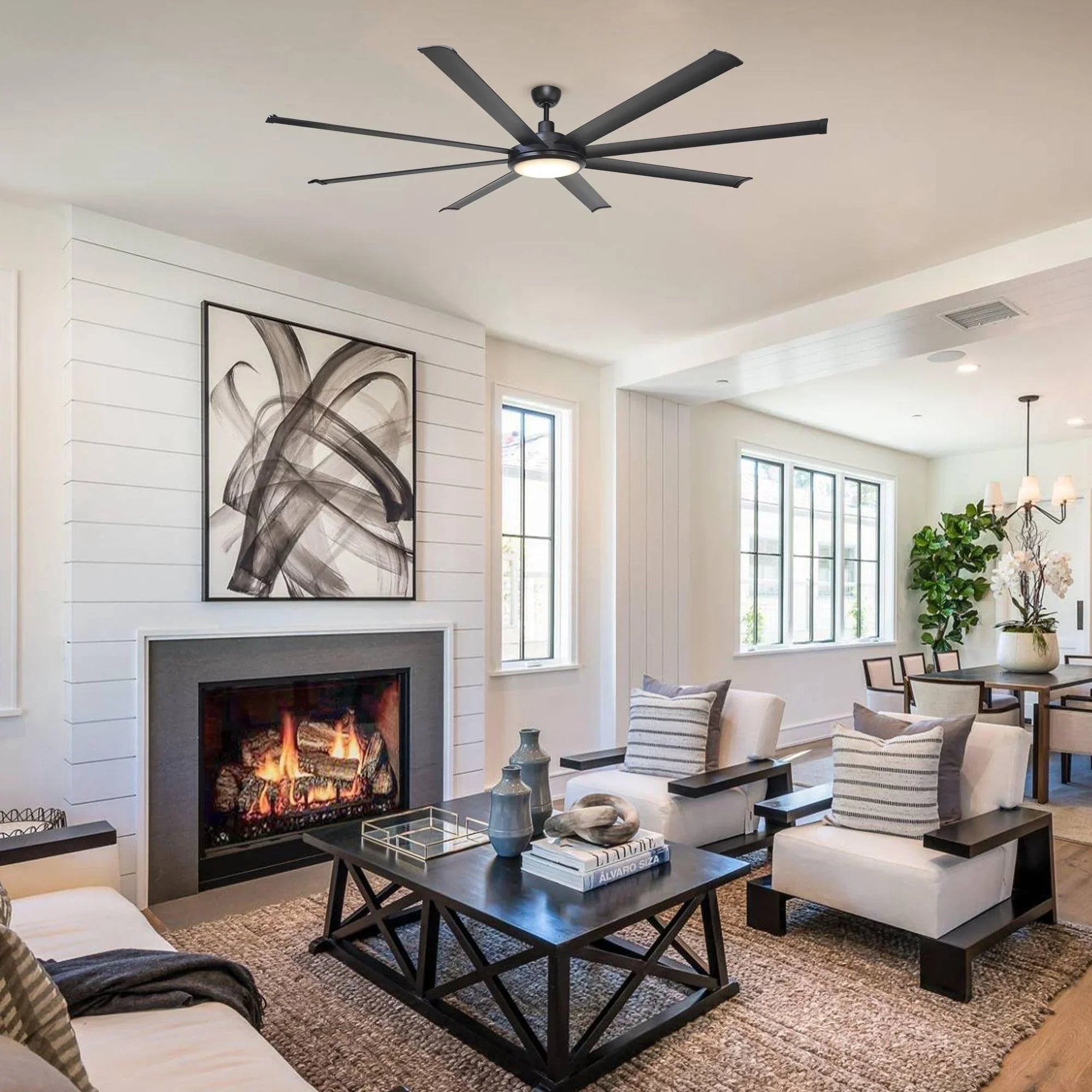 75" Modern DC Motor Downrod Mount Reversible Ceiling Fan with Lighting and Remote Control - ParrotUncle