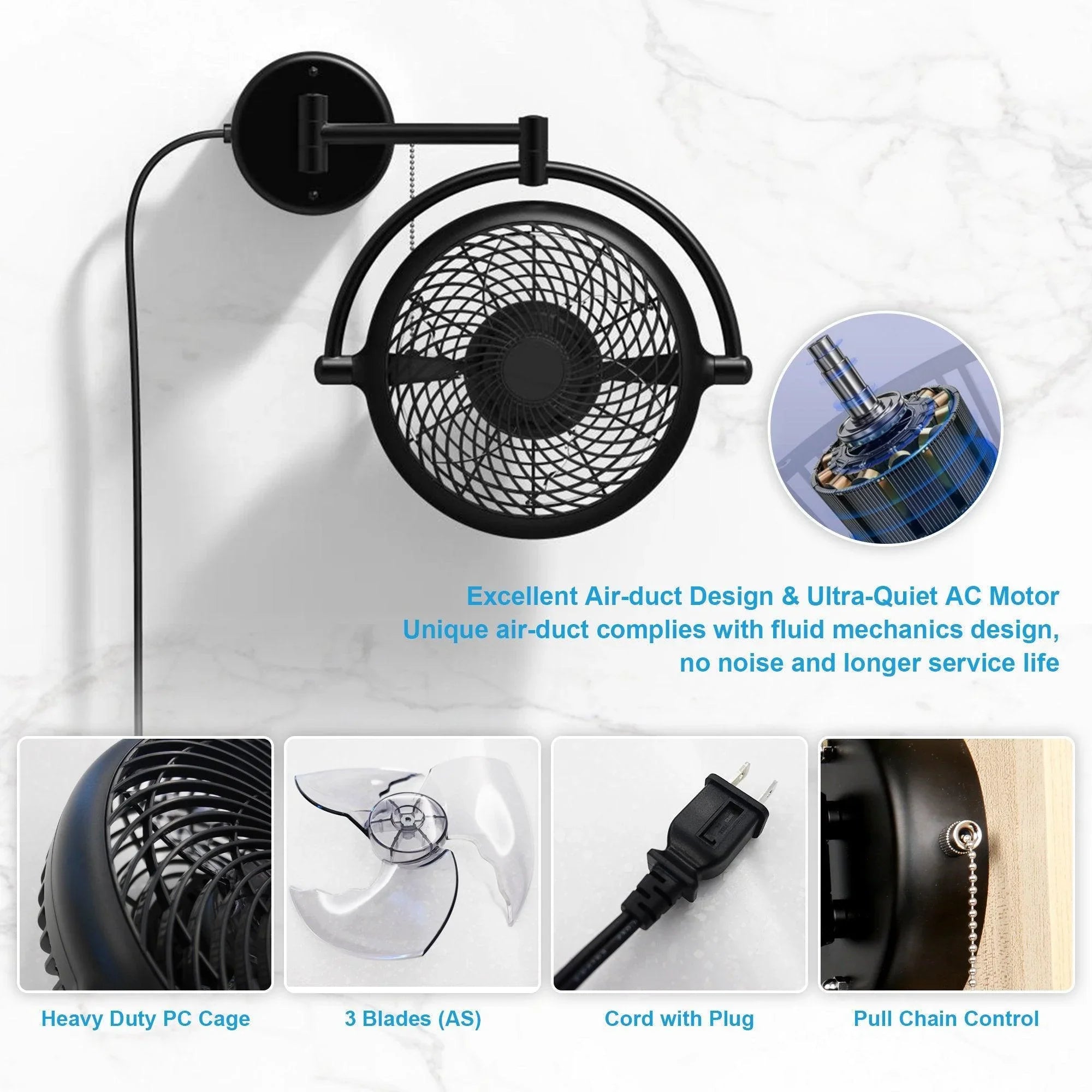 Parrot Uncle 13" Industrial Ceiling Fan with Pull Chain Electric Fans for Personal Use - ParrotUncle